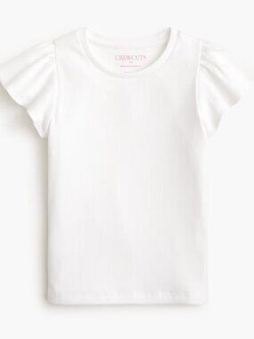 J.CREW Factory GIRLS WHITE  Flutter sleeve tee NWT L 10